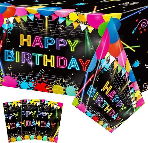 3Pcs Glow Party Table Cover Neon Plastic Tablecloth Glow in The Dark Birthday Table Cloth Black Light Disposable Party Decorations Supplies for Birthday Dessert Buffet Banquet Table Decoration in Saudi Arabia