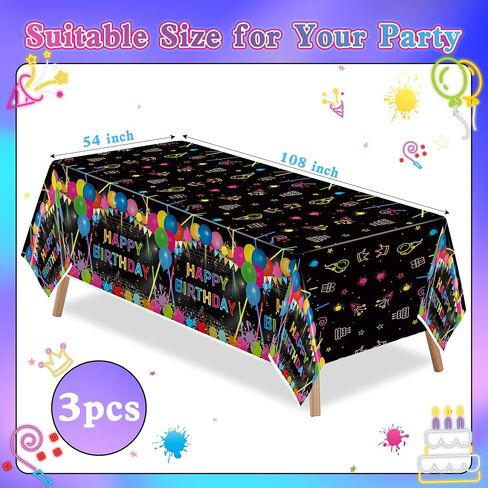 3Pcs Glow Party Table Cover Neon Plastic Tablecloth Glow in The Dark Birthday Table Cloth Black Light Disposable Party Decorations Supplies for Birthday Dessert Buffet Banquet Table Decoration in Saudi Arabia