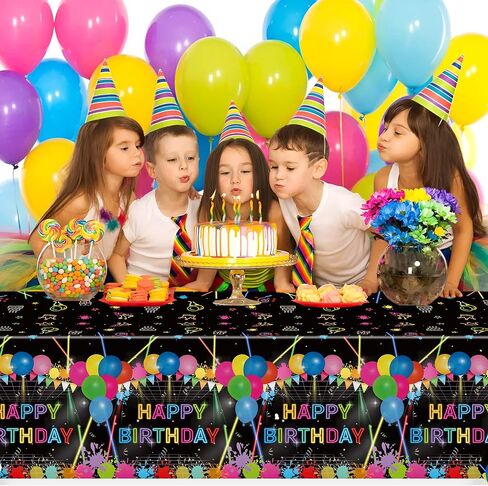 3Pcs Glow Party Table Cover Neon Plastic Tablecloth Glow in The Dark Birthday Table Cloth Black Light Disposable Party Decorations Supplies for Birthday Dessert Buffet Banquet Table Decoration in Saudi Arabia