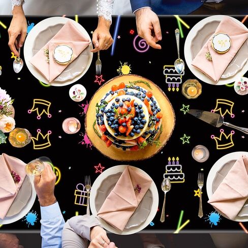 3Pcs Glow Party Table Cover Neon Plastic Tablecloth Glow in The Dark Birthday Table Cloth Black Light Disposable Party Decorations Supplies for Birthday Dessert Buffet Banquet Table Decoration in Saudi Arabia