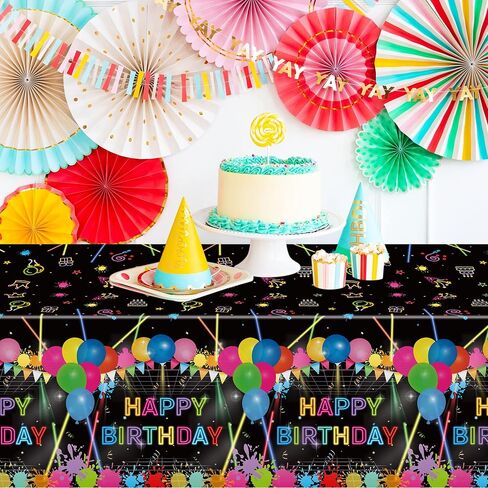 3Pcs Glow Party Table Cover Neon Plastic Tablecloth Glow in The Dark Birthday Table Cloth Black Light Disposable Party Decorations Supplies for Birthday Dessert Buffet Banquet Table Decoration in Saudi Arabia