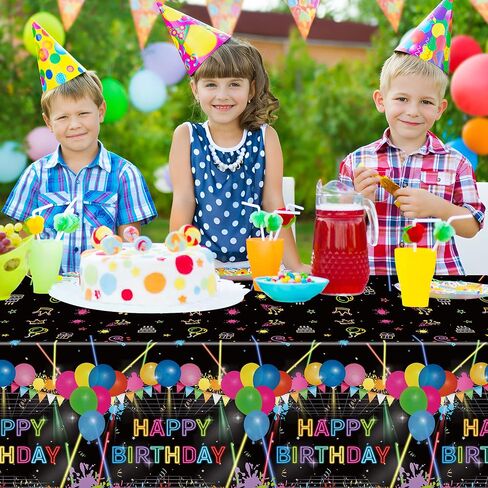3Pcs Glow Party Table Cover Neon Plastic Tablecloth Glow in The Dark Birthday Table Cloth Black Light Disposable Party Decorations Supplies for Birthday Dessert Buffet Banquet Table Decoration in Saudi Arabia