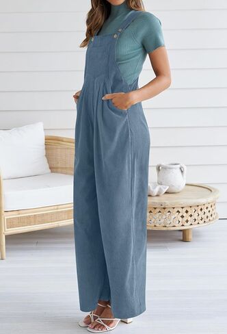 ZESICA Women's Casual Overalls Jumpsuits Loose Corduroy Bib Adjustable Straps Wide Leg Long Pant Romper with Pockets in Saudi Arabia