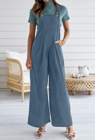 ZESICA Women's Casual Overalls Jumpsuits Loose Corduroy Bib Adjustable Straps Wide Leg Long Pant Romper with Pockets in Saudi Arabia