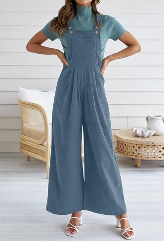 ZESICA Women's Casual Overalls Jumpsuits Loose Corduroy Bib Adjustable Straps Wide Leg Long Pant Romper with Pockets in Saudi Arabia