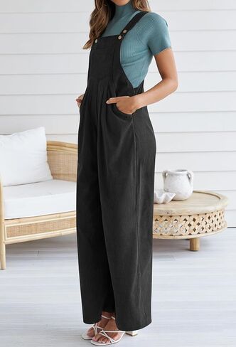 ZESICA Women's Casual Overalls Jumpsuits Loose Corduroy Bib Adjustable Straps Wide Leg Long Pant Romper with Pockets in Saudi Arabia
