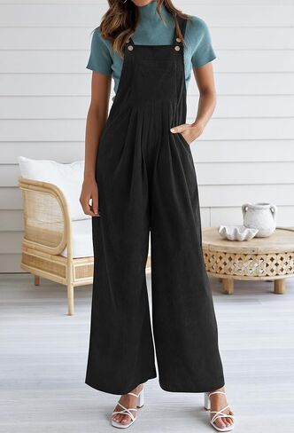 ZESICA Women's Casual Overalls Jumpsuits Loose Corduroy Bib Adjustable Straps Wide Leg Long Pant Romper with Pockets in Saudi Arabia