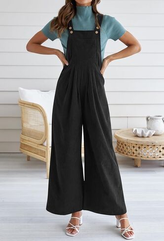ZESICA Women's Casual Overalls Jumpsuits Loose Corduroy Bib Adjustable Straps Wide Leg Long Pant Romper with Pockets in Saudi Arabia