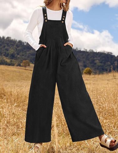 ZESICA Women's Casual Overalls Jumpsuits Loose Corduroy Bib Adjustable Straps Wide Leg Long Pant Romper with Pockets in Saudi Arabia