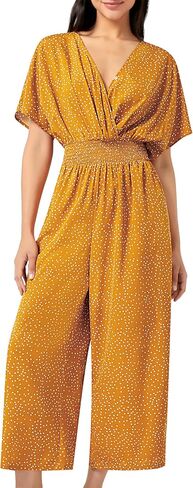 Women's Summer Casual Jumpsuit Chiffon Floral Short Sleeve Romper V Neck Wide Leg Pants with Pockets 2024 in Saudi Arabia