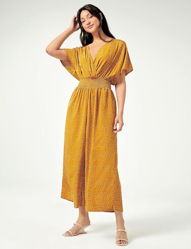 Women's Summer Casual Jumpsuit Chiffon Floral Short Sleeve Romper V Neck Wide Leg Pants with Pockets 2024 in Saudi Arabia