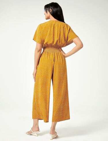 Women's Summer Casual Jumpsuit Chiffon Floral Short Sleeve Romper V Neck Wide Leg Pants with Pockets 2024 in Saudi Arabia