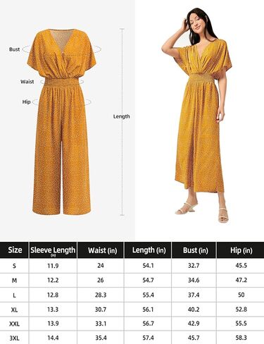 Women's Summer Casual Jumpsuit Chiffon Floral Short Sleeve Romper V Neck Wide Leg Pants with Pockets 2024 in Saudi Arabia