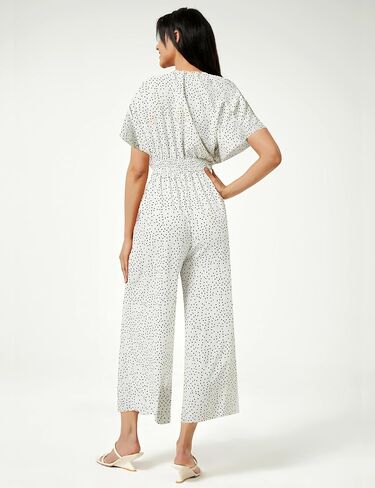 Women's Summer Casual Jumpsuit Chiffon Floral Short Sleeve Romper V Neck Wide Leg Pants with Pockets 2024 in Saudi Arabia