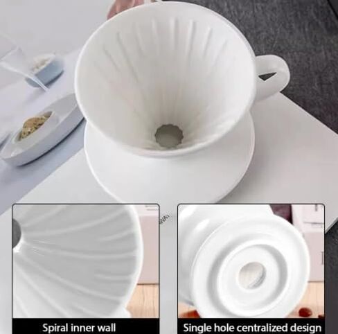 Roast'n Berry Pour Over Coffee Dripper - ملحقات سيراميك بطيئة التخمير للمنزل والمقهى والمطاعم - هدية سهلة لصانع المشروب اليدوي - صانع نكهة قوية - مرشحات مخروطية ورقية V01 (أبيض) in Saudi Arabia