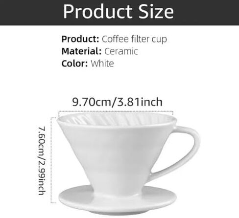 Roast'n Berry Pour Over Coffee Dripper - ملحقات سيراميك بطيئة التخمير للمنزل والمقهى والمطاعم - هدية سهلة لصانع المشروب اليدوي - صانع نكهة قوية - مرشحات مخروطية ورقية V01 (أبيض) in Saudi Arabia