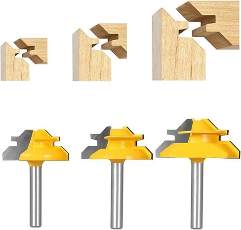 45 Degree Lock Miter Router Bit 3-Piece Set, for 31/64", 3/4"，1"，Cutting Height, 1/2 Inch Shank.Woodworking Tools Joint Router Bits in Saudi Arabia