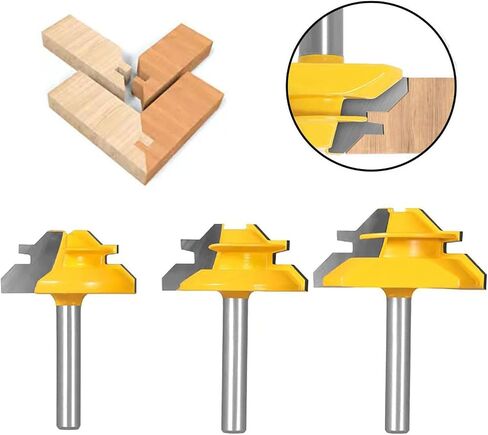 45 Degree Lock Miter Router Bit 3-Piece Set, for 31/64", 3/4"，1"，Cutting Height, 1/2 Inch Shank.Woodworking Tools Joint Router Bits in Saudi Arabia