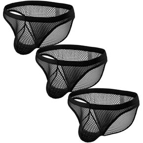 Men's See Through Mesh Bikini Briefs Underwear Low Rise Bulge Pouch Bikini Briefs Underpanties