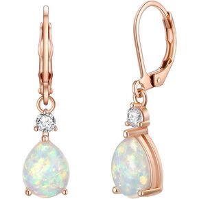 EVER FAITH Dainty Created Opal Dangle Earrings for Women Girls, Glamour Halo Round/Drop October Birthstone Dangle Leverback Earrings