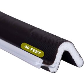V Shape Weather Stripping Kerf Weatherstrip, 40 Ft Flex Strip Foam Door Seal Frame Insulation Side Jamb Bottom Groove Gap Filler Soundproof V Weatherstripping (Black)