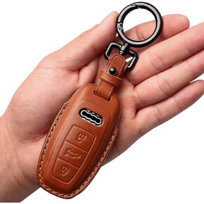 Tukellen for Audi Key Fob Cover Leather with Keychain,Leather Key Case Protector Compatible with 2019 2020 2021 2022 A3 A6 A7 E-Tron A8 Q8 Keyless Smart Key Fob-Black
