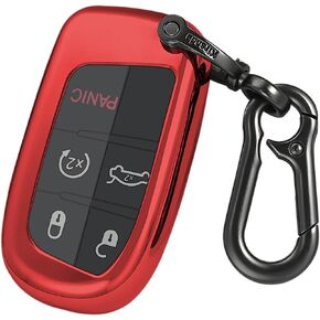 for Jeep Key fob Cover case,with Keychain fit Grand Cherokee Renegade Chrysler 200 300 Dodge Durango Challenger Journey Dart Fiat Smart Remote,Soft TPU Key case,3-4-5 Buttons(Red)