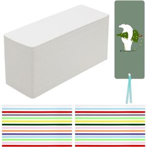 144 PCS Blank Bookmarks Paper with 144 PCS Colorful Ribbon, Cardstock DIY Bookmarks to Decorate, Bookmarks Bulk for Gifts Tags and School Supplies, 5.5 x 2 Inches