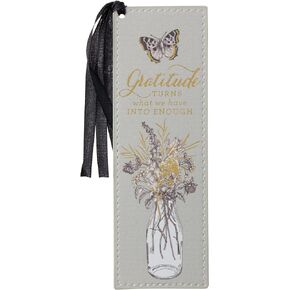 With Love Tan Faux Leather Bookmark for Men/Women, in All Things Give Thanks Debossed Design w/Accent Applique/Brown Cord Tassel, Inspirational Encouraging Book Accessory for Booklovers