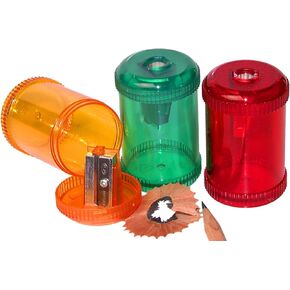 Kum 103.06.31 Magnesium Alloy 1-Hole Steel Blade Barrel Pencil Sharpeners with Waste Container, Colors Vary