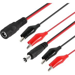 PNGKNYOCN Alligator Clip Jumper Probe to DC 5.5x2.1mm Male and Female Test Wre 18AWG Adapter Red and Black Wire Alligator Clip Test Wire 50 cm for Testing The Circuit (DC Male +DC Female)