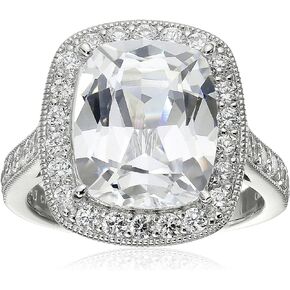 Platinum Plated Sterling Silver Clear Cushion Cubic Zirconia Ring