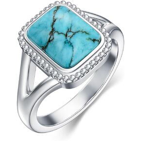 Turquoise Ring for Women, 925 Sterling Silver Square Cut Native American Natural Turquoise Genuine Gemstones Jewelry Gift for for Women Mom Wife Girlfriend