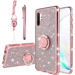 KuDiNi for Note 10 Plus Case,Galaxy Note 10 Plus case for Women Glitter Crystal Soft Clear TPU Luxury Bling Cute Protective Cover with Kickstand Strap for Samsung Galaxy Note 10 Plus (Glitter Rose)