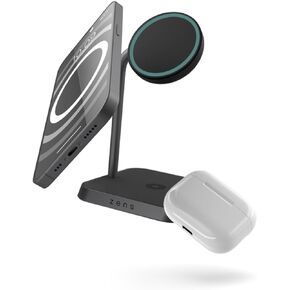 Zens Home/Office 2-in-1 Wireless Charger Station - MagSafe & Qi2 Certified - Adjustable Angle - 15W Ultra-Fast Charging - Compatible with Apple iPhone 15/14/13/12 & AirPods - Power Supply Included