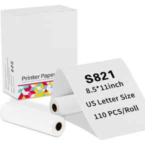 Thermal Paper 8.5 x 11, Original S821 Thermal Printer Paper, 2 Thermal Paper Rolls, Compatible with S821, M08F-Letter and Other Letter Portable Thermal Printer (1 Roll-110 Sheets)