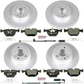 Power Stop ESK5718 Front & Rear Euro-Stop Brake Kit BMW and 1 Front & 1 Rear Sensor Wires