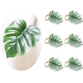 Eucalyptus Napkin Rings Set of 6,Hand Woven Napkin Holder,Boho Green Leaf Napkin Rings for Spring,Summer,Easter,Wedding Table Decoration (Eucalyptus-6pcs)