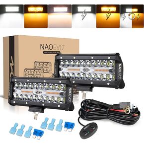 جراب إضاءة LED NAOEVO 4 بوصات 120 وات مع حزام أسلاك، أبيض كهرماني 6 أوضاع مع وظيفة الذاكرة، ضوء ستروب للفيضانات، 12000 لومن مقاوم للماء على الطرق الوعرة، ضوء عمل للقيادة على الطرق الوعرة لقارب الشاحنة in Kuwait