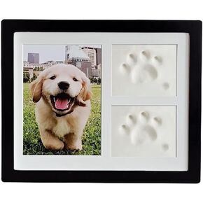 Pet Paw Print Keepsake Kit for Dog/Cat, Wooden Photo Frame with Pet Paw Print Imprint Kit (Black)