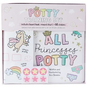 C.R. Gibson BTBB-24937 Princess Board Book, Wall Reward Chart, and Sticker Potty Training Supplies Set for Toddlers, Multicolor, 4pcs