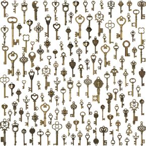 500 Pieces Vintage Skeleton Key Set Charms Mixed Antique Style Bronze Brass Key Set Charms Collection Kits for Pendant DIY Making Jewelry Earring Craft Wedding Party Favors Decor