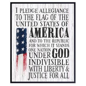 Patriotic Decor - American Flag Wall Decor - Gift for US Military Veterans, Republicans, Conservatives - Sign Plaque for Home Office, Living Room - 8x10 Rustic Wall Art Poster Print - Unframed