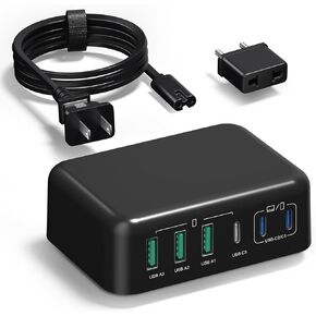 شاحن USB C، محطة شحن سريعة Excgood 165W GaN 6 منافذ PD QC 65W نوع C شاحن كمبيوتر محمول كتلة سطح المكتب محور تمديد السفر متوافق مع MacBook Pro/Air iPad iPhone 15 14 Galaxy S23 Pixel