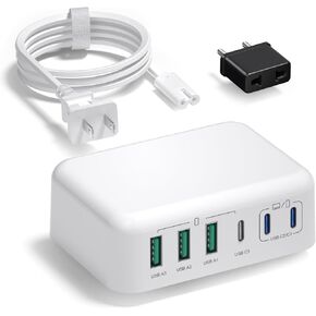 USB C Charger, Excgood 165W GaN Fast Charging Station 6 Port PD QC 65W Type C Laptop Charger Block Desktop Travel Extension Hub Compatible with MacBook Pro/Air iPad iPhone 15 14 Galaxy S23 Pixel