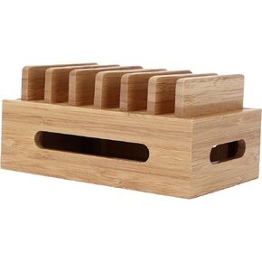 Bamboo Charging Station for Multiple Devices,Bamboo Wood Charging Station Rack,Universal Holder Docking Station USB Multi-Charger Organizer Compatible with Phone, Tablet, Watch, Earbuds
