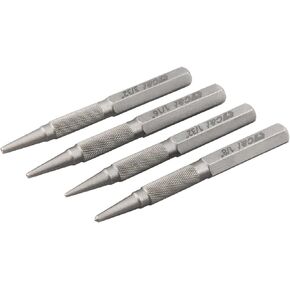 C&T 4-Piece Nail and Punch Set, 1/32, 1/16, 3/32, 1/8Inch, Nail Setter Punch & Center Punch Set, Professional woodworking and carpentry tool kit