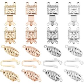 UNICRAFTALE 40 Sets 4 Colors Rectangle with Flower Necklace Clasps 2-Strands Clasps 4-Holes Stainless Steel Box End Clasp Lock Necklace Clasp for Jewelry DIY