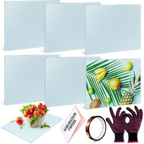 16 Pcs Clear Blank Sublimation Glass Cutting Boards Set 6 Pcs Glass Chopping Boards with Rubber Feet, Heat Resistant Gloves, Heat Transfer Tape and 8 Pcs Heat Transfer Paper (Smooth Surface)