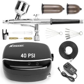 XDOVET Upgraded 40PSI Airbrush Kit with Compressor Multi-Function Dual-Action Airbrush Set Ideal for Shoes Clothes Model Coloring Painting Tattoos Nail Design Art Drawing Cake Decoration